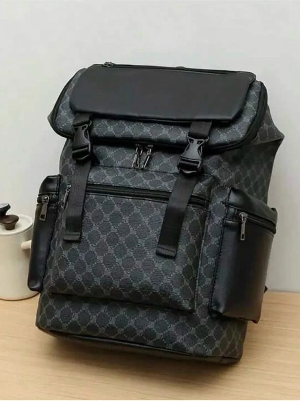 Men's Black Patterned Travel Backpack